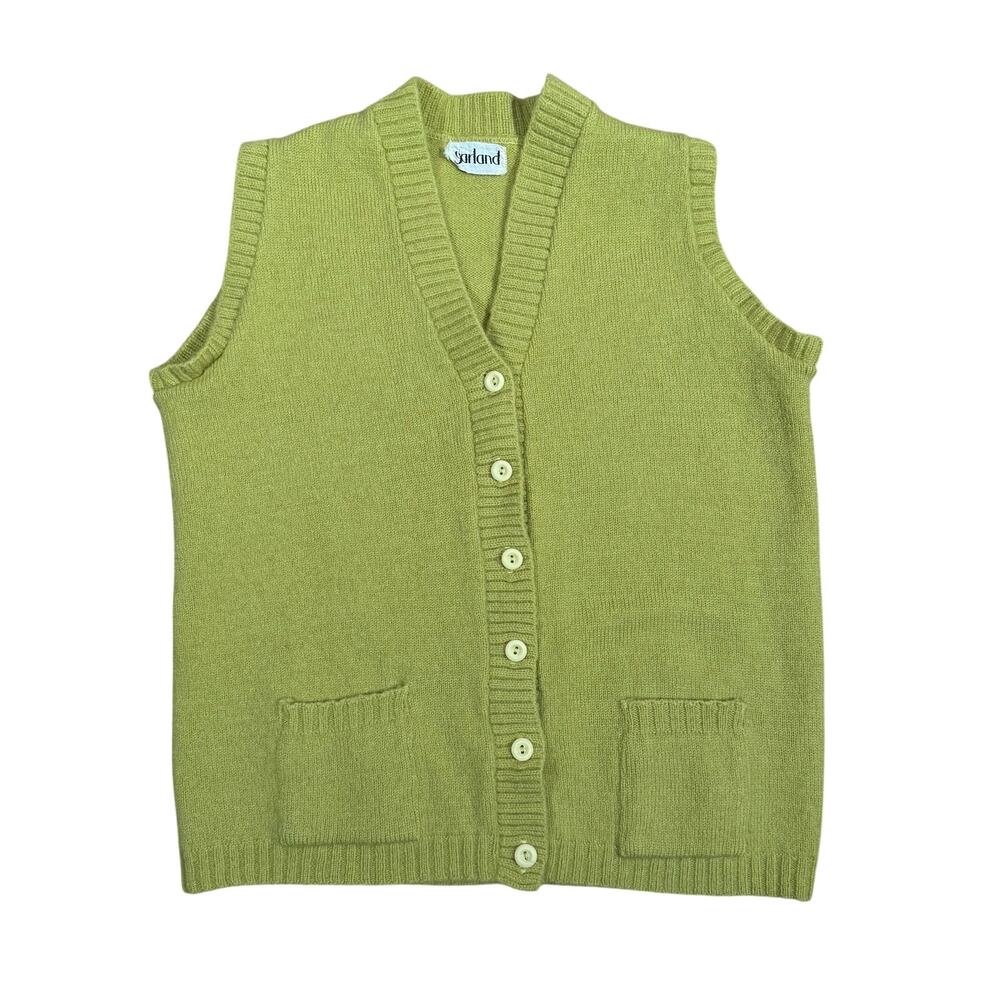 Vintage Garland Lime Green Wool Button Front Cardigan Sweater Vest Womens Small